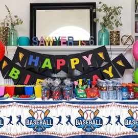 Heidaman Baseball Tablecloth，Baseball Party Decorations，Baseball Birthday Decorations，A Set of 3 Pieces Baseball Tablecloth