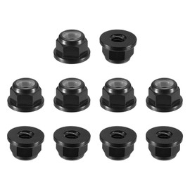 sourcing map Nylon Insert Hex Lock Nuts, 10pcs - M2.5 x 0.45mm Aluminum Alloy Self-Locking Nut, Anodizing Flange Lock Nut for Fasteners(Black)