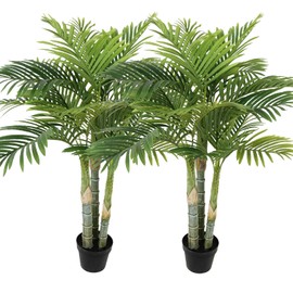 AnTing 7.5ft Tall Triple Golden Cane Palm Artificial Tree Palm Silk Tree in Plastic Sturdy Pot Large Fake Tropical Palm Plant for Indoor Outdoor Office House Living Room Home Decor