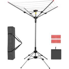 STORAGEIDEAS Outdoor Clothes Drying Rack, Portable Umbrella Clothesline, 4-Arm 8 Lines of 82 Ft Hanging Space, Height Adjustable Outdoor Rotary Drying Rack, Foldable Laundry Drying Rack for Backyard