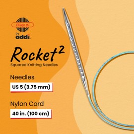skacel by addi Circular Knitting Needles, 40 Inch (100 cm) Rocket 2 (Squared) Plated Brass Knitting Needle Pair with Nylon Cord, 3.75 mm (US Size 5)