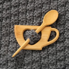 NOIAFZY 2pcs Elegant Handcrafted Bamboo Brooch - Irregular Wooden Scarf Pin for Sweaters, Autumn Winter Accessory