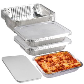 CHEF ROYALE Medium Gastroes Foil Pans with Aluminum Lids (Pack of 1) Heavy Duty Disposable Baking Trays for Catering, Food Storage & Meal Prep (1)