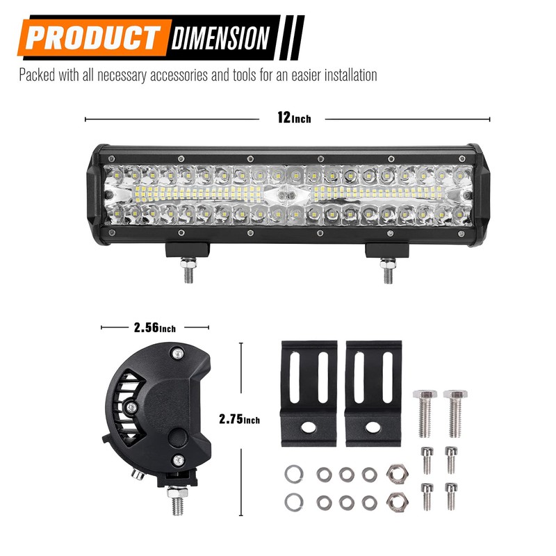 LITE-WAY 12 Inch 30000LM LED Light Bar for Truck, Boat,