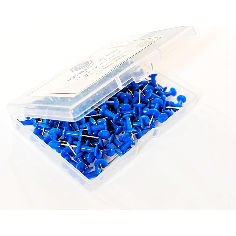 NEDBLUE Blue Push Pins - 120 Drawing Pins with Storage