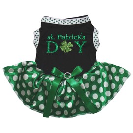 petitebelle Puppy Clothes Dog Dress ST Patrick 's Day Black Top Clover Tutu