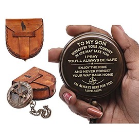 Compass for Son, to My Son, Gift to Son, Mom Gift to Son, Unique Gift to Son, Gift Compass, Sundial Compass with Leather Case (Mom to Son)