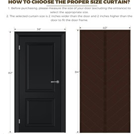 Magnetic Thermal Insulated Door Curtain, Fits Door Size 38" x 82", Thicker Fabric Cloth Filled with Cotton, Soundproof Weatherproof Cover Screen Mesh for Sliding Glass/Front Doors (Brown, 38'' x 82'')