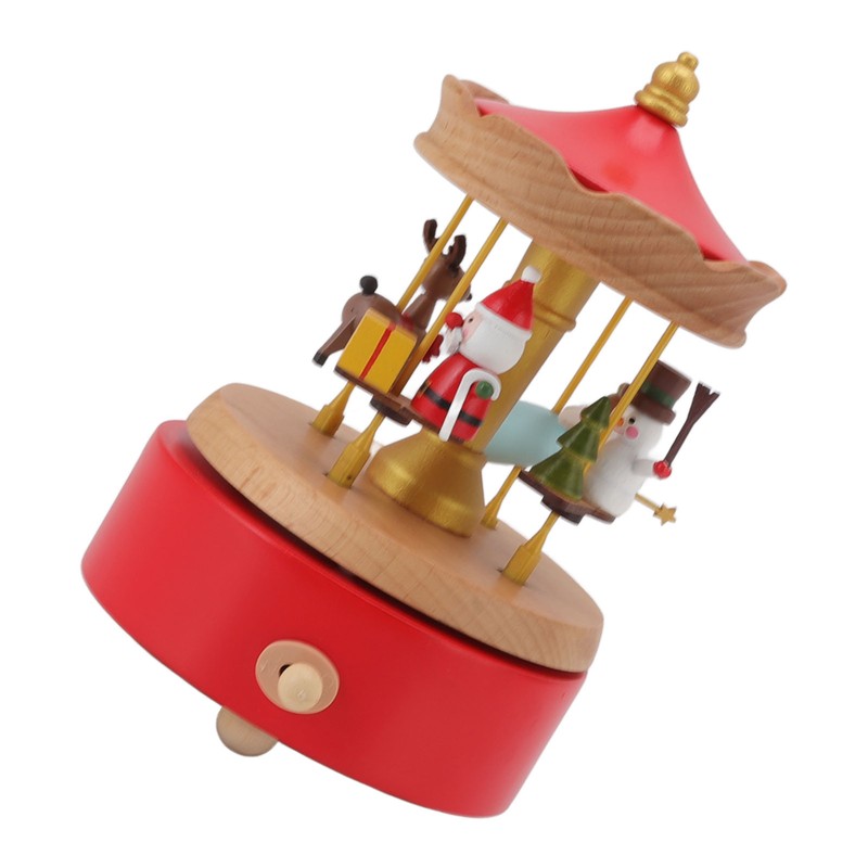 Christmas Music Box Wood Carousel Delicate Clockwork Musical Box Decoration