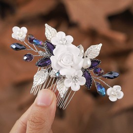 Ushiny Flower Wedding Hair Accessories Silver Hair Comb Rhinestone Bridal Hair Accessories for Women and Girls