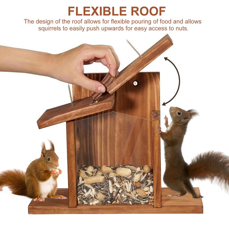 Squirrel Feeder, Wooden Hanging Feeding Station with 2 Entrances and