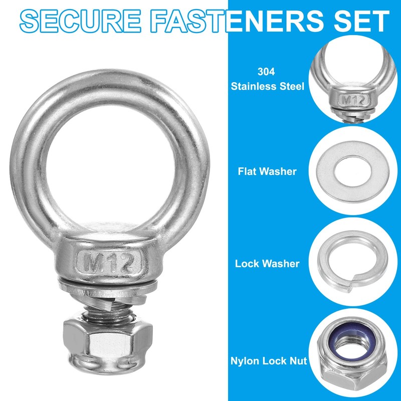 PATIKIL M12 x 20mm Eye Bolt with Nut, 2 Pack