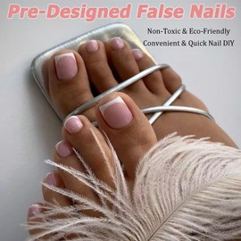 Square French False Toenails - Press On Nails French Tip - Nude Pink Short Fake Nails With Glue - Glossy Full Cover Glue On Stick On Toenails For Women Nail Art Decoration - 12sizes，30pcs