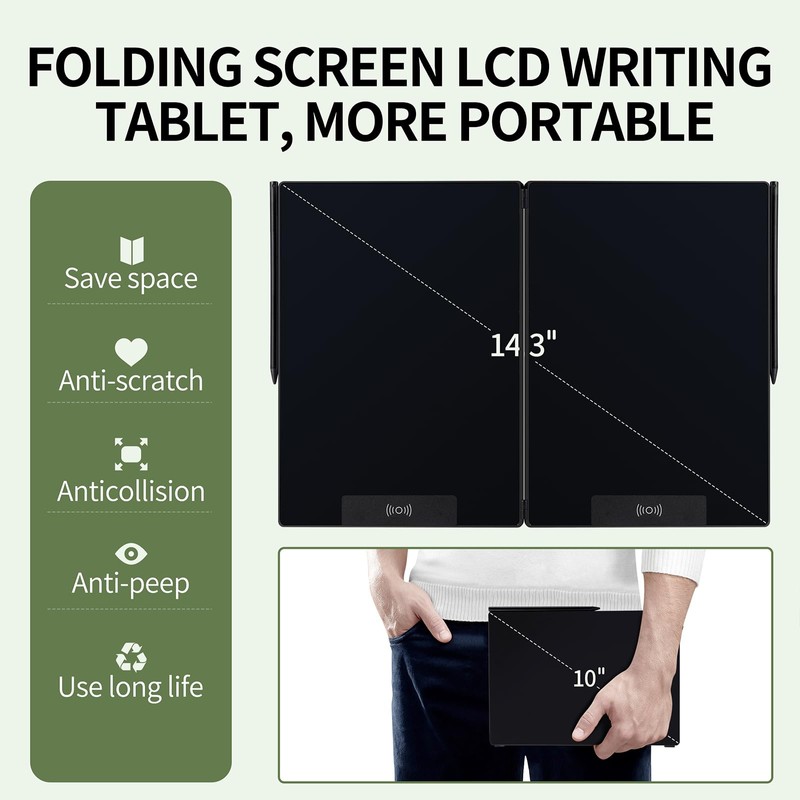 LCD Writing Tablet for Adults: 14.3 Inch Fold Full Screen