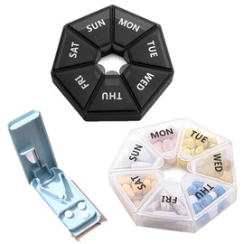 KASESSS Pack of 2 Pill Box 7 Days, Round Pill Box 7 Days, Medication Box with Tablet Divider, Tablet Organiser for On the Go, Pill Box 7 Days, 7 Compartments, Pill Box for Medication, Vitamins