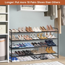 KIMBORA 4 Tier Long Shoe Rack for Closet, Wide Shoe Storage Organizer Stackable Shoe Shelf for Floor, Bedroom 30-Pairs (Black)