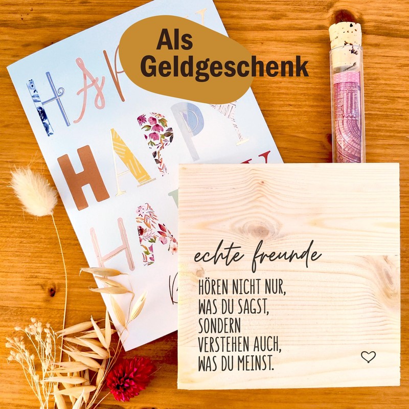 Echte Freunde Holzbild + Reagenzglas zum Hinstellen opt. als Vase