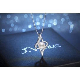 J.Vénus Women's Jewellery Pearl Necklace 925 Silver Pendant 925 Sterling Silver Cubic Zirconia Chain Length 45 cm, Sterling Silver, Pearl, zirconia