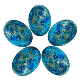 TUMBEELLUWA Sea Sediment Jasper Oval Stone Cabochons Flatback Semi-precious CAB for Jewelry Making Pack of 5, Sea Blue(22x30mm)