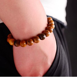 Lion & Son Unisex Wooden Bead Bracelet with Gladiator Helmet, Buddha, Hamsa Hand or Dumbbell Charm, Metal alloy, Basic