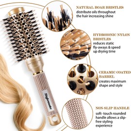 Round Brush for Blow Out, Nano Thermal Ceramic & Ionic Tech Round Barrel Hair Brush with Boar Bristles, Roller Brush for Blow Drying and Styling, 4 Free Clips (2.4 Inch, Barrel 1.3 inch, 32mm)