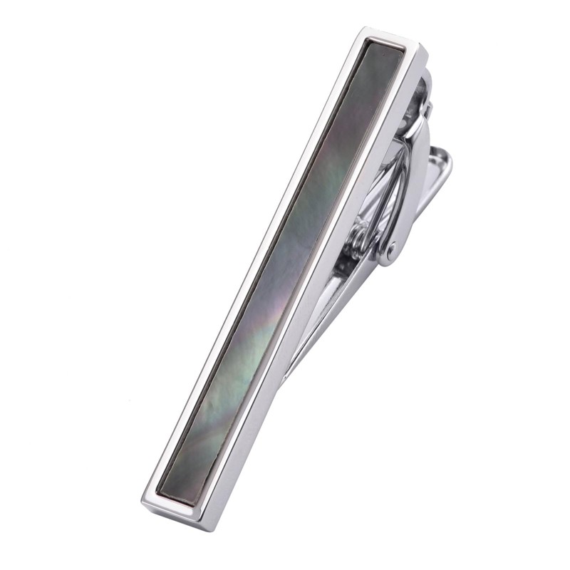 Rockyu men's brand tie clip, stylish, mother-of-pearl, silver, simple, made