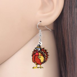 BONSNY Acrylic Thanksgiving Cartoon Hat Turkey Chicken Earrings Drop Dangle Jewelry For Women Charms Gifts (Rust)