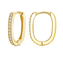 Josfeva Silver Hoop Earrings for Women, 925 Sterling Silver Oval Earrings Hoop Earrings with 5A Cubic Zirconia, Hypoallergenic U-shaped Geometric Silver Hoop Earrings, Cartilage Sleeping Earrings for