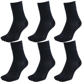 Asuka Men's 5-Toe Socks, Cool Mesh, Made with Asahi Kasei Deodorizing ROICA, Half Length, Black 6 Pairs, 25.0-27.0 cm