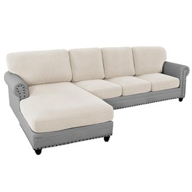 H.VERSAILTEX 2025 New Sectional Couch Covers 8 Pieces Stretch Sofa Covers for Sectional Sofa Set Separate L Shaped Couch Cover for Both Left/Right Couch (Seat and Back: 1 Chaise + 3 Sofa, Ivory)