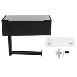 Toilet Tissue Holder Box Stainless Steel Black Wall Mounted Toilet Paper Holder with Shelf for Bathroom