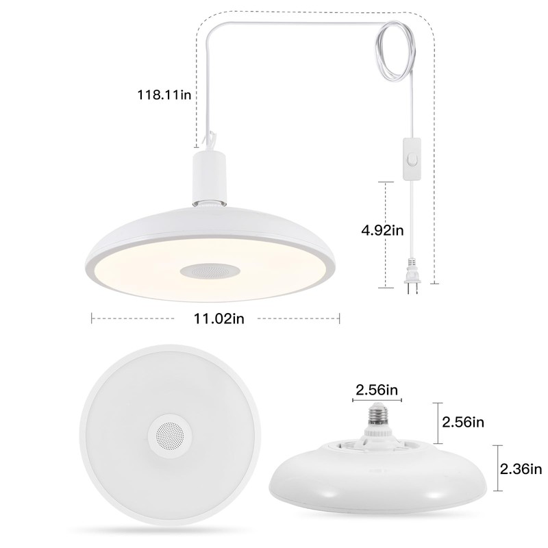 HOREVO Upgrade Plug in Pendant Light with Bluetooth Speaker &