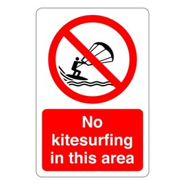 No kite surfing in this area : safety signage beech signage - 3mm Aluminum Dibond for indoor/outdoor usage (400mm x 300mm) 14m Viewing Distance.