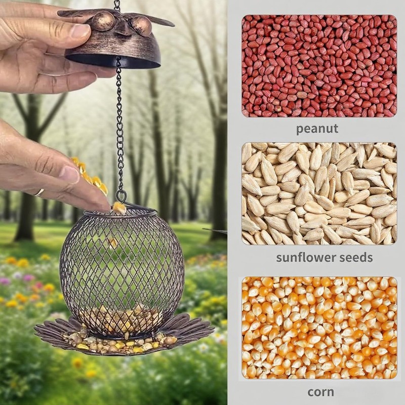 Bird Feeder for Outdoors Hanging, Owl Metal Wild Birdfeeders