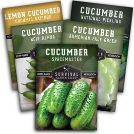 Survival Garden Seeds Cucumber Collection - Mix of Armenian, Beit Alpha, Lemon, National Pickling, & Spacemaster Seed Packets to Grow Vining Vegetables on The Homestead - Non GMO Heirloom Seed Vault