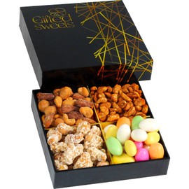 Christmas Nuts Gift Basket - 4 Variety Sampler - Gourmet Nut Gift Box - Holiday Nut Tray - Sweet and Spicy - for Christmas, Birthday, Anniversary, Care Package, Get Well, Sympathy Gift