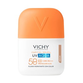 Vichy Capital Soleil UV-Aqua Protector Solar con Color Tono Medio SPF50 | Textura Fluida, Con Vitamina CG, Con Vitamina E, Con Glicerina, Agua Volcánica de Vichy