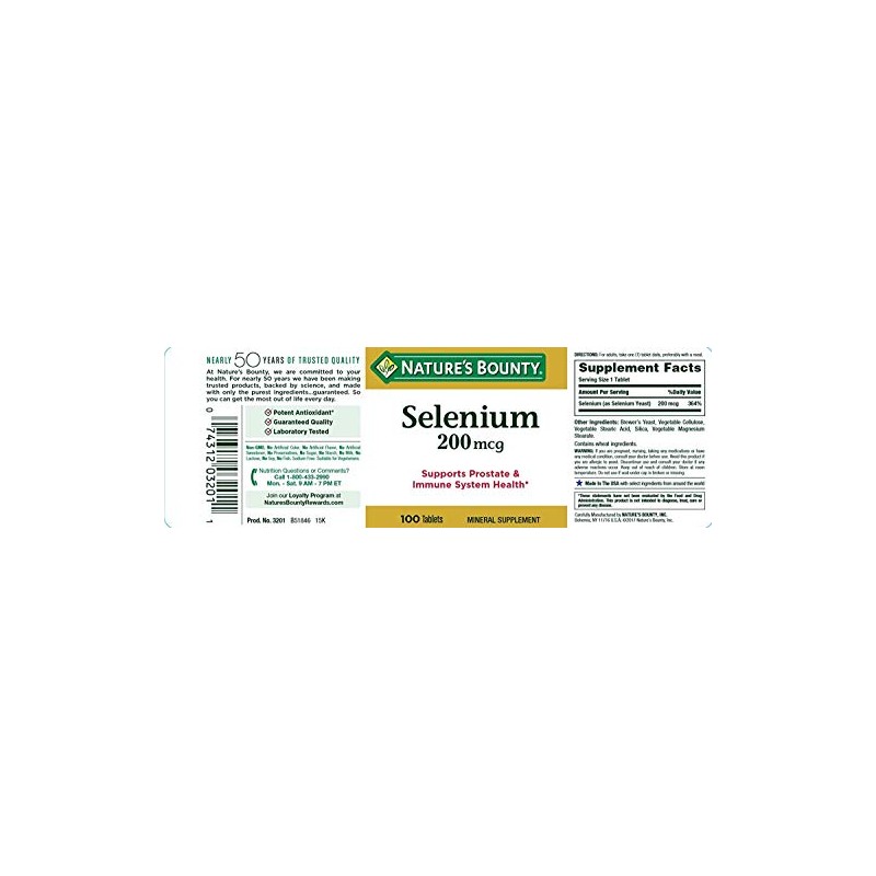 Nature's Bounty Selenium 200 mcg Natural High Selenium Yeast, 100