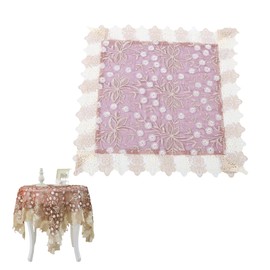 HERCHR Round Tablecloth Christmas Table Cloth,23.6x23.6inch,Floral Roses Decoration Table Cover,Small Tablecloth Elegant Lace End Beside Table Table Cover for Wedding Party Kitchen Decoration