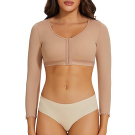 SLIMBELLE Women's Arm Shaper Tops Posture Corrector Post Surgery Compression Sleeves Shapewear Bra Front Closure Garment Nude L