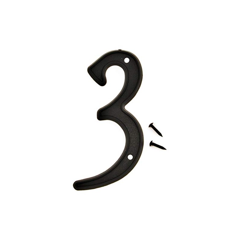 Hy-Ko 4” Classic Black Reflective Plastic House Number, Modern Raised