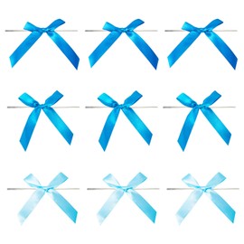 Craftdady 30Pcs Twist Tie Bows Deep Sky Blue Polyester Satin Ribbon Bows Pretied Premade Craft Bows Christmas Gift Wrapped Bowknots for Treat Bags Wedding Birthday Party Favors Ornament Accessories