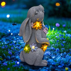 HDNICEZM Dragon Tree Door Hugger Solar Lantern Resin Statue for Outside Balcony Garden Decor Gift for Grandma Women (Grey Rabbit)