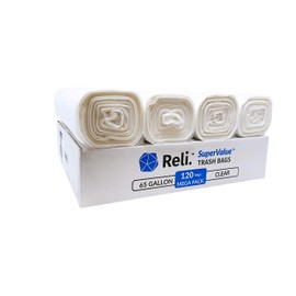 Reli. SuperValue 65 Gallon Trash Bags | 120 Count | Made in USA | Heavy Duty | Bulk | Clear Multi-Use Garbage Bags