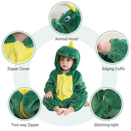 COOKY.D Unisex Flannel Baby Animal Romper Boys Girls Infant Bodysuit Toddler Outfits,Green 6-12 Months