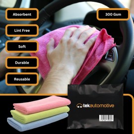 Tek Automotive Pack of 12 Microfibre Cloths 40x30cm - Lint-Free, Cleaning Cloths for Cars, Home, Dish Cloths, Car Detailing, Car Cleaning Supplies, Microfiber Cloth Multipack