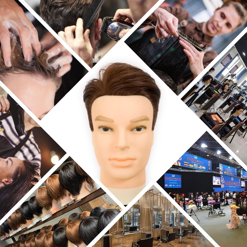 DIRUISI Cabeza de maniquí masculino con cabello 100% humano