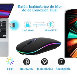 LED Mouse Inalámbrico Recargable, Fotgear Ratón Wireless 2.4G Ergonómico Wireless Ratón óptico Silencioso Click, con Receptor USB Adaptador, Ideal para Ordenadores Portátiles, Dispositivo Inteligentes