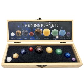 Handcrafted Solar System Model 9 Planets Natural Gemstones Sphere – Planet Marbles with Wooden Gift Box | Natural Solar System 9 Planets Decor for Kids, Astronomy Enthusiasts & Science Teachers