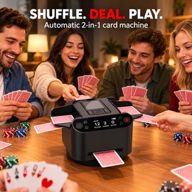 360° Automatic Card Shuffler and Dealer, 5200mAh Rechargeable Poker Dispenser with OLED Display